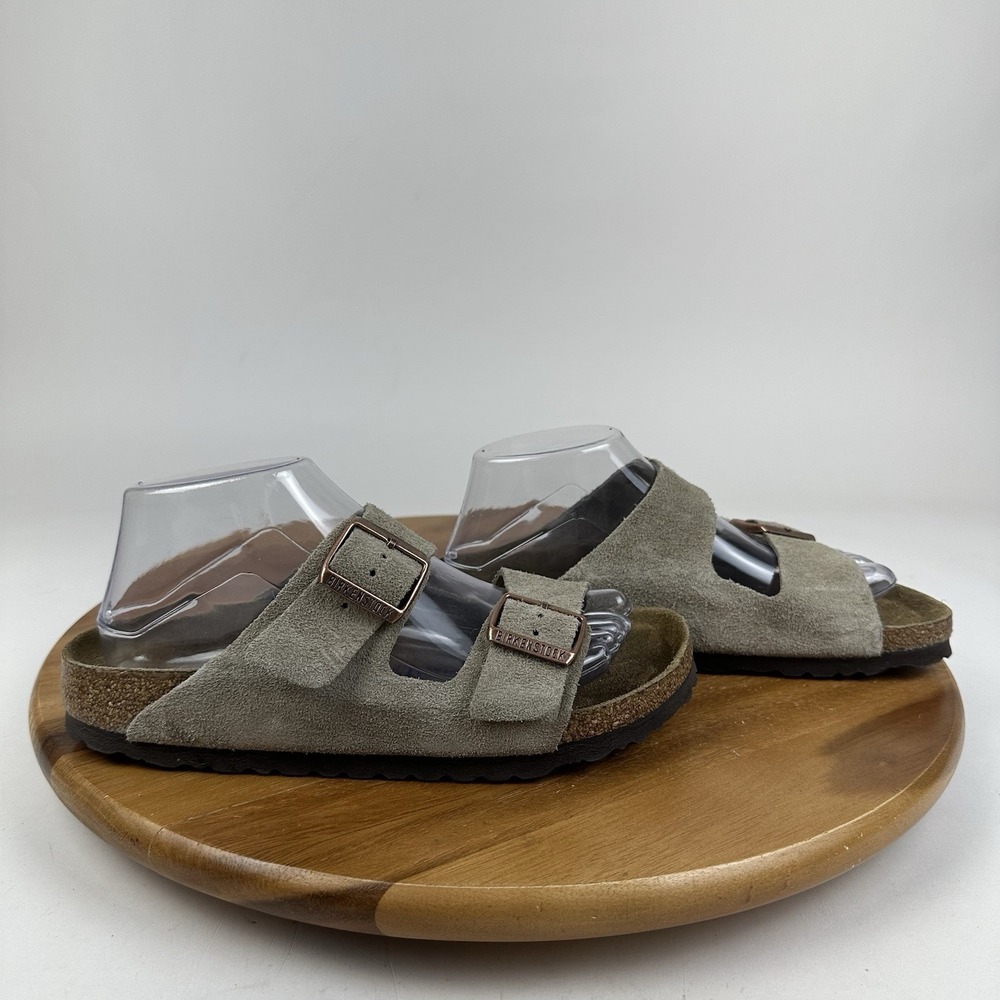 Womens Birkenstock Arizona Soft Footbed Gray Suede Slides Sandals Size EU 39 - Picture 1 of 8